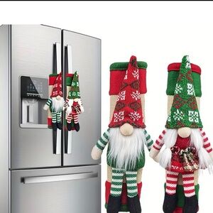 Festive Gnome Refrigerator Handle Covers - Red and Green